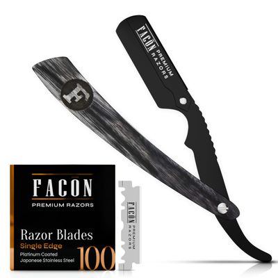 Facn Straight Razors for Men - Professional Barber Straight Edge Razor Kit with 100 Blades, Wooden Stainless Steel Barbero Shaver for a Smooth & Precise Shave, Premium Barber Razor for Men's Shaving