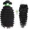 Brazilian Human Hair Bundles With Closure - 100% Unprocessed 7A Brazilian Deep Curly Human Virgin Hair 3 Bundles With Free Part Swiss Lace Closure Natural Color (20 22 24 + 20) view 2