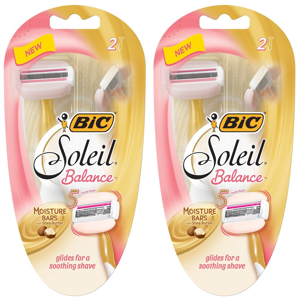 Bic Soleil Balance Razor For Women - Moisture Bars With Shea Butter - 2 Count Razors Per Package - Pack of 2 Packages