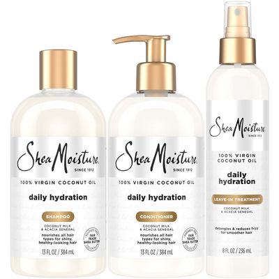 SheaMoisture Shampoo & Conditioner + Leave-in Treatment, Daily Hydration with Coconut Oil, Hair Detangler, Frizz Control, Cruelty-Free (3 Piece Set)