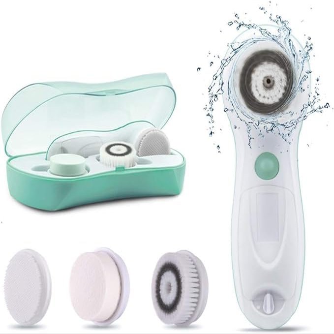 TOUCHBeauty 360 Rotating, 3 in 1 Interchangeable Facial Cleansing Brush Set with Cleansing, Exfoliating and Silicone Brush | 2-Speed, Travel Case, Cordless, Waterproof