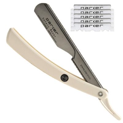Parker PTW Professional Straight Razor with Replaceable Blades AllStainlessSteel PushType Design + 5 Parker Platinum Half Blades BarberGrade Razor for Precision Detailing