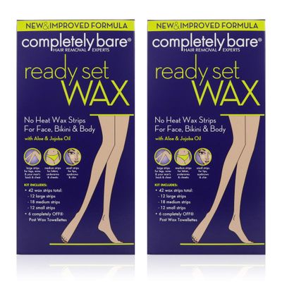 Completely Bare Ready Set Wax for Face, Bikini & Body- Easy To Use Wax Strips, Full Body Hair Removal, All Natural Antioxidant, Aloe & Jojoba Oil, Cruelty Free & Paraben-Free, Vegan Formula, 50ct, 2pk