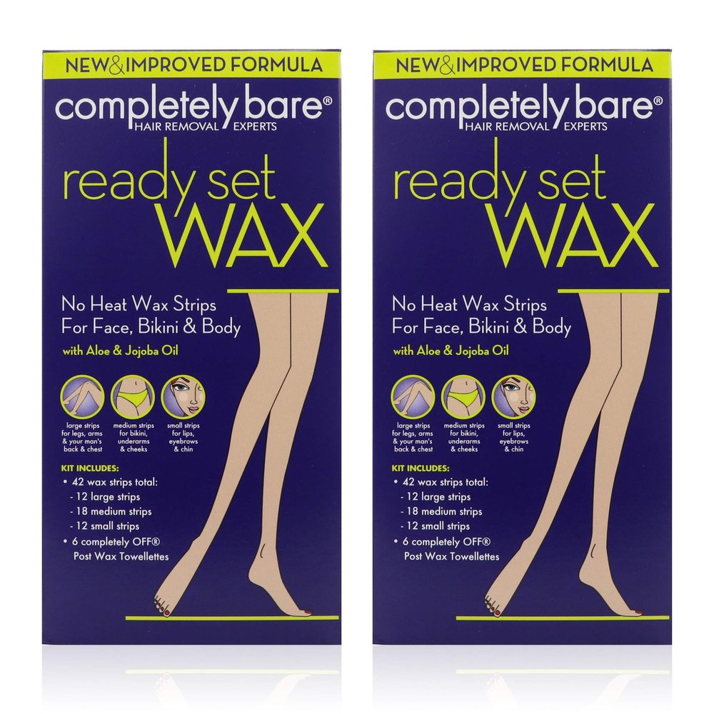 Completely Bare Ready Set Wax for Face, Bikini & Body- Easy To Use Wax Strips, Full Body Hair Removal, All Natural Antioxidant, Aloe & Jojoba Oil, Cruelty Free & Paraben-Free, Vegan Formula, 50ct, 2pk
