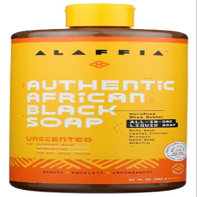 Alaffia Authentic African Black Soap Variety 2-Pack All-In-One Liquid Soap, Travel-Size Eucalyptus Tea Tree+Full-Size Unscented Body Wash, Face Wash, Shampoo, Shaving Soap