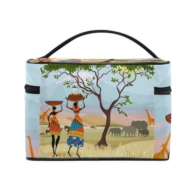 African Art Tribal Print Travel Makeup Toiletry Organizer Case Cosmetic Bag