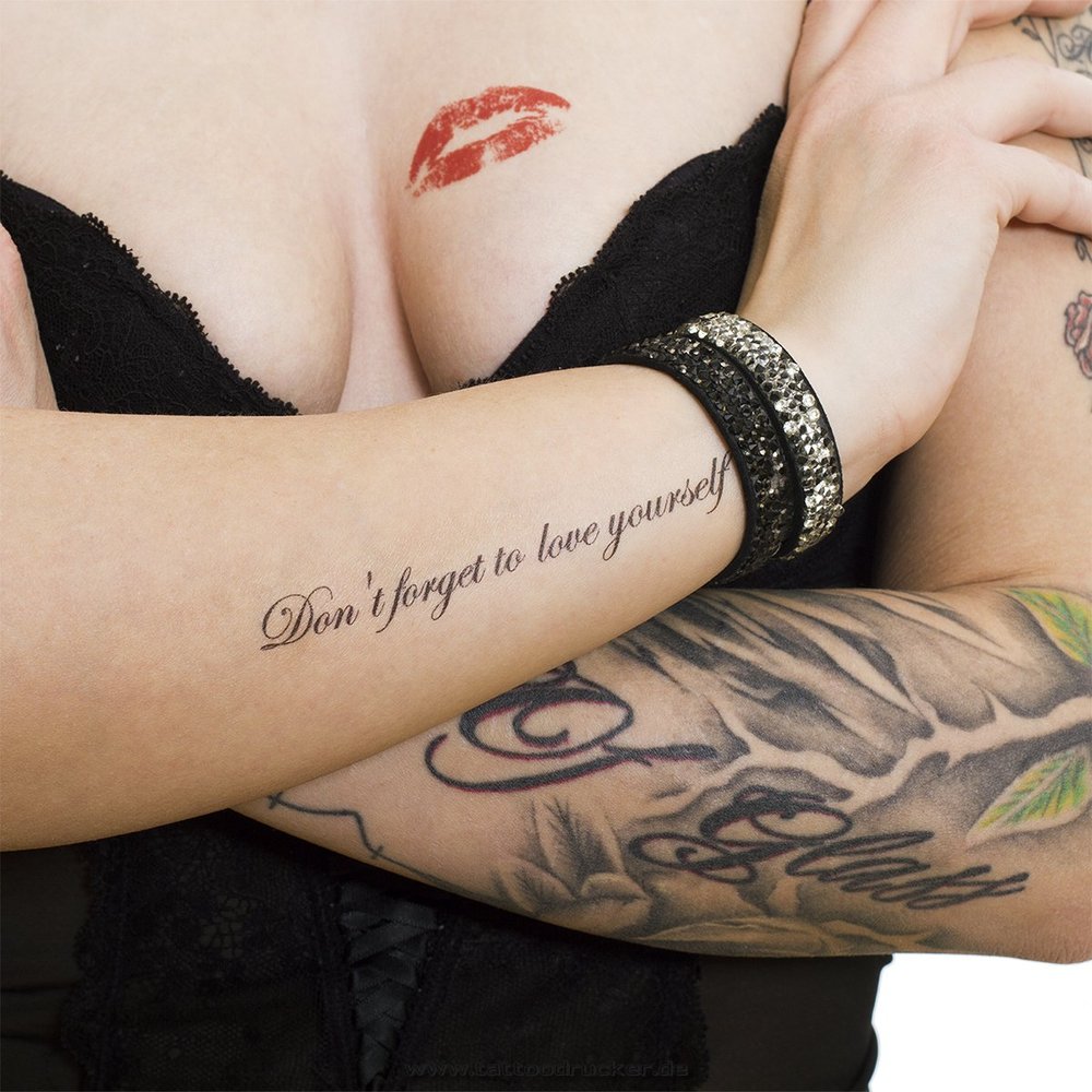 10 x Don't forget to love yourself - temporary Skin Tattoo - Lettering in black (10)