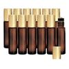 12-Pack 10ml Amber Glass Roller Bottles with Brushed Gold Leakproof Caps  Premium Empty Roll-On Bottles for Essential Oils, Perfumes, Serums, DIY Aromatherapy & Beauty Products view 1