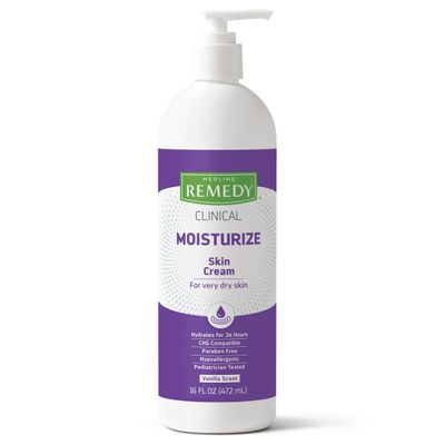 Medline Remedy Clinical Skin Cream, Vanilla Scent (16 fl oz), Moisturizing Face and Body Cream for All Ages, Paraben & Sulfate Free, Quick Absorbent Formula, Hypoallergenic Skin Moisturizer