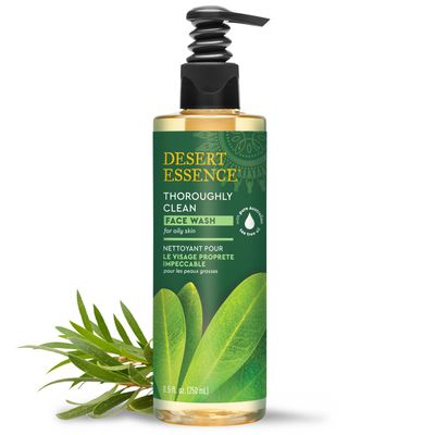 Desert Essence Thoroughly Clean Face Wash with Tea Tree Oil  Natural Facial Cleanser with Castile Soap & Coconut Oil  For Oily & Sensitive Skin  Vegan & Cruelty-Free (8.5 Fl Oz)
