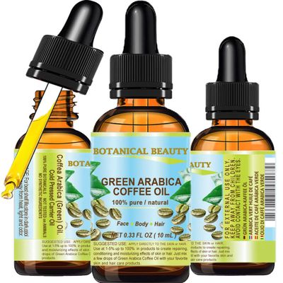 Botanical Beauty GREEN ARABICA COFFEE OIL Brazilian 100% Pure Virgin Unrefined for Face, Skin, Hair, Lip, Nails. Anti - Aging Face Oil 0.33 Fl Oz - 10 ml