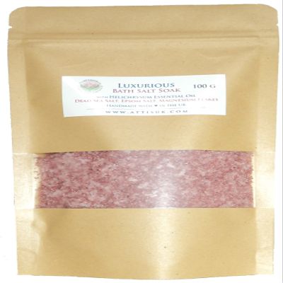 ATTIS Luxurious Bath Salt Soak with Helichrysum Essential Oil, Dead Sea Salt, Magnesium Flakes, Epsom Salt | Vegan | Hand Made | Relaxing | Refreshing | Calming | Rejuvenating (3.52oz)