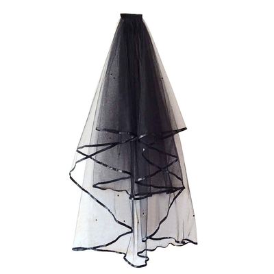 Aimeely Creative Beads Satin Edge Black Veil Multilayer Short Wedding Photograph Accessories With Comb