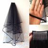 Aimeely Creative Beads Satin Edge Black Veil Multilayer Short Wedding Photograph Accessories With Comb view 4