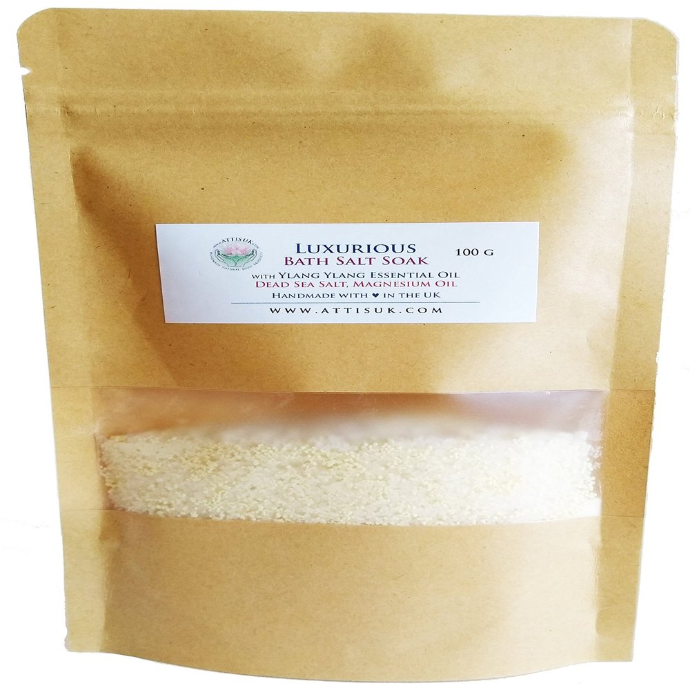 ATTIS Luxurious Bath Salt Soak with Ylang Ylang Essential Oil, Magnesium Oil, Dead Sea Salt | Vegan | Hand Made | Relaxing | Refreshing | Calming | Rejuvenating  (3.52 oz)