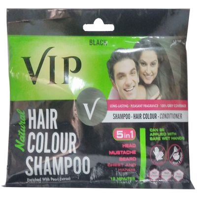 VIP NATURAL HAIR COLOUR SHAMPOO BLACK - 3 IN 1 SHAMPOO HAIR COLOUR CONDITIONER - 40ml