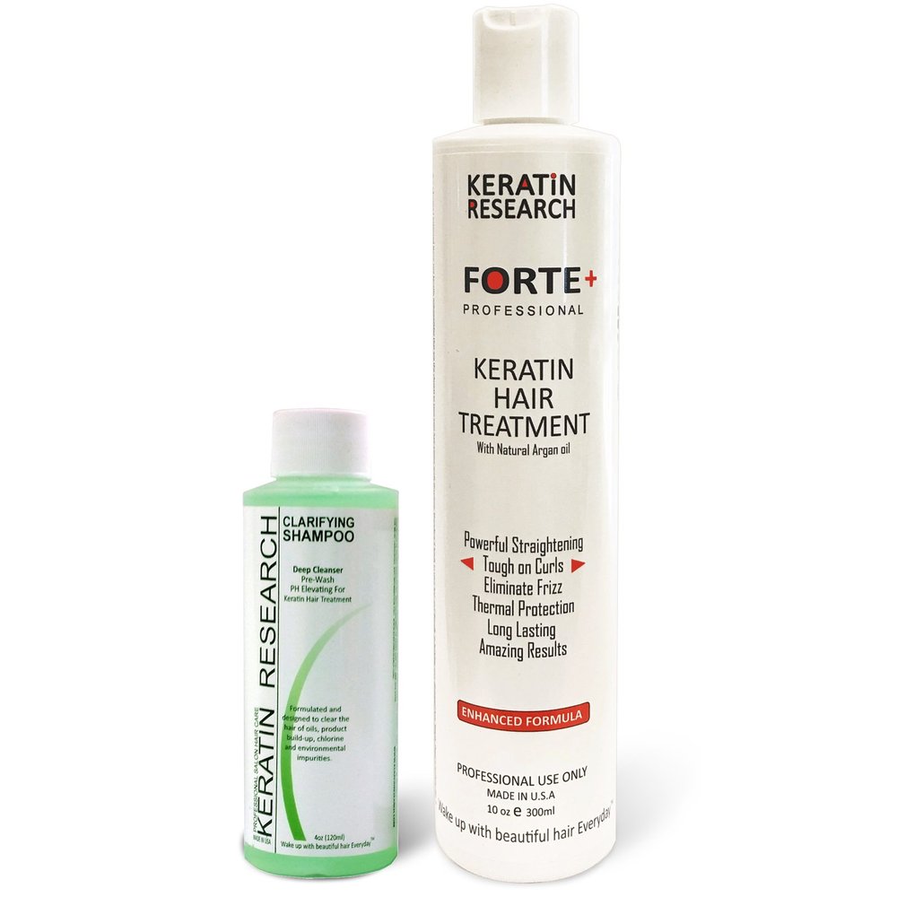 Keratina Forte Brasilera por 300ml Con Champ Clarificante Moroccan Argan oil Tratamiento Que Alisa El Cabello Ahora Con Una Fuerza Extra, Frmula Mejorada Que Repara El Cabello, por Keratin Research