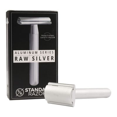 Standard Razors Aluminum Double Edge Safety Razor - Raw Silver | Three Piece Double Edge Safety Razor