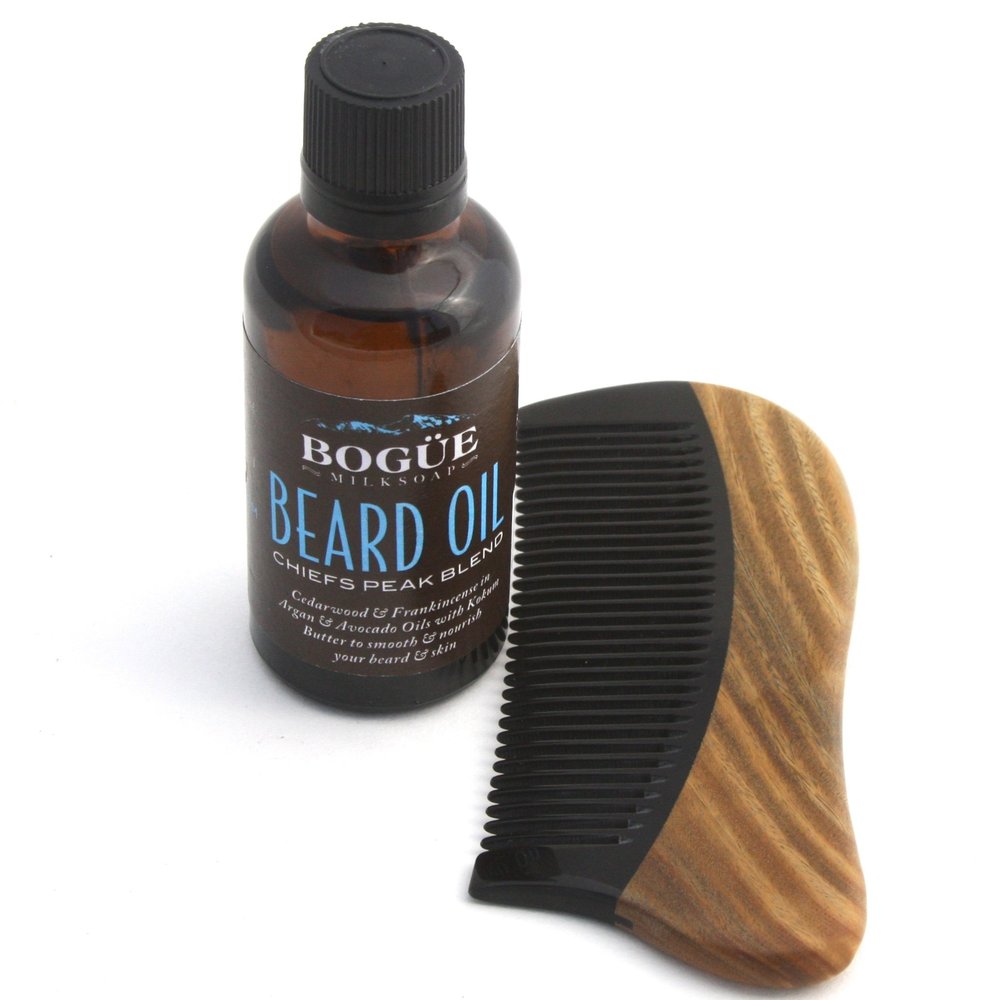 Bogue Milk Soap  Chiefs Peak Blend Beard Oil & Sandalwood Comb- Cedarwood, Frankincense, Rosemary with Argan, Avocado, Vitamin E & Pumpkinseed Oils Smooth & Nourish Your Beard & Skin. 50ml/1.7oz oil
