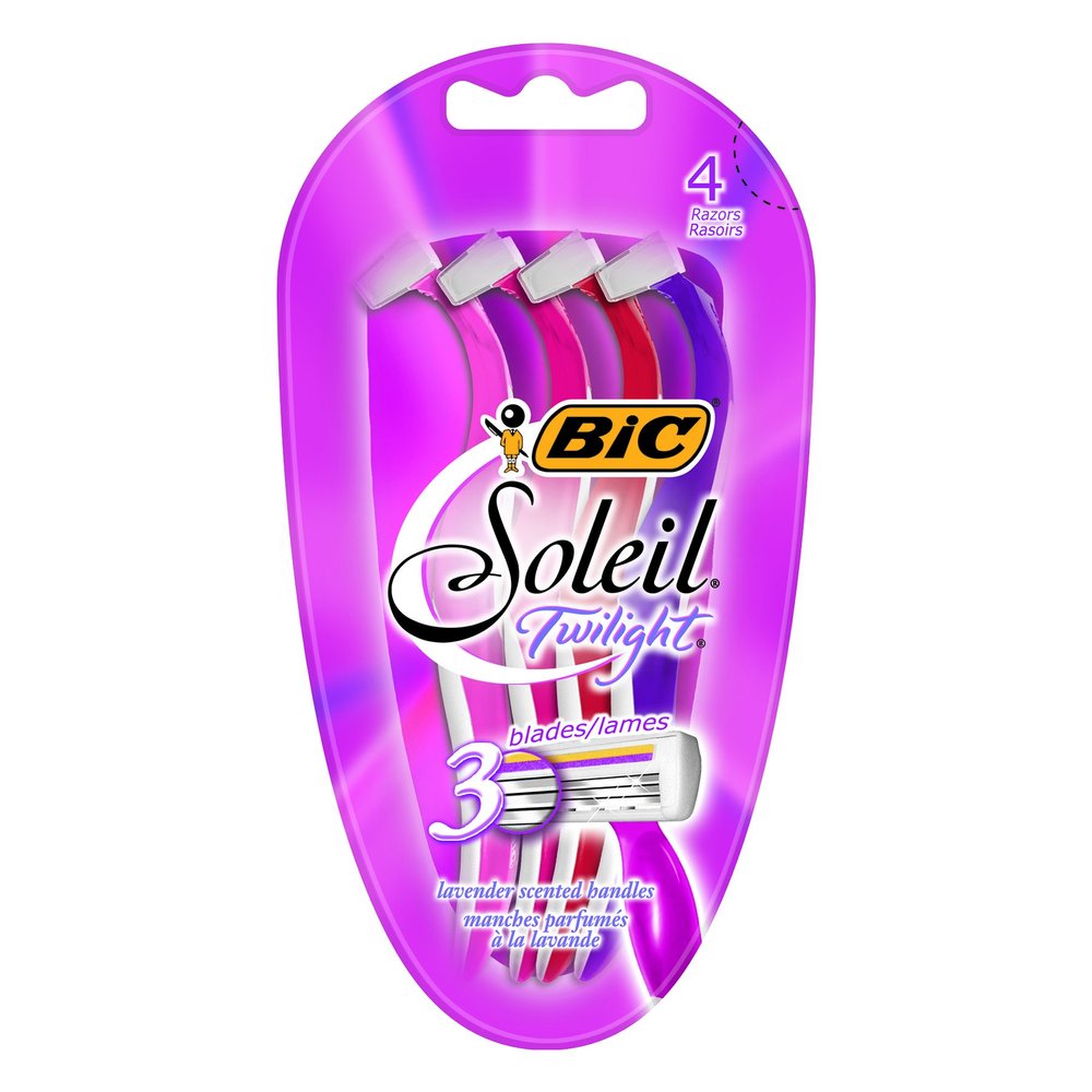 BIC ST3WP41 Soleil Twilight Womens Disposable Razor, 3 Blades, Pink/Purple (Pack of 4)