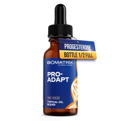 BioMatrix Progesterone, Vitamin E, Rice Bran Topical Oil | Bottle 1/2-Full by Design | Crafted in USA, 15 mL Glass | Pro-Adapt