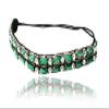 Emerald Green Rhinestone and Beaded Headband#66 Bohemian Style Headband. Elastic Band to Fit Any Size Head. Comes with Look Guide to Show You Many Styles. view 1