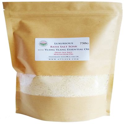ATTIS Luxurious Bath Salt Soak with Ylang Ylang Essential Oil, Magnesium Oil, Dead Sea Salt | Vegan | Hand Made | Relaxing | Refreshing | Calming | Rejuvenating (26.45 oz)