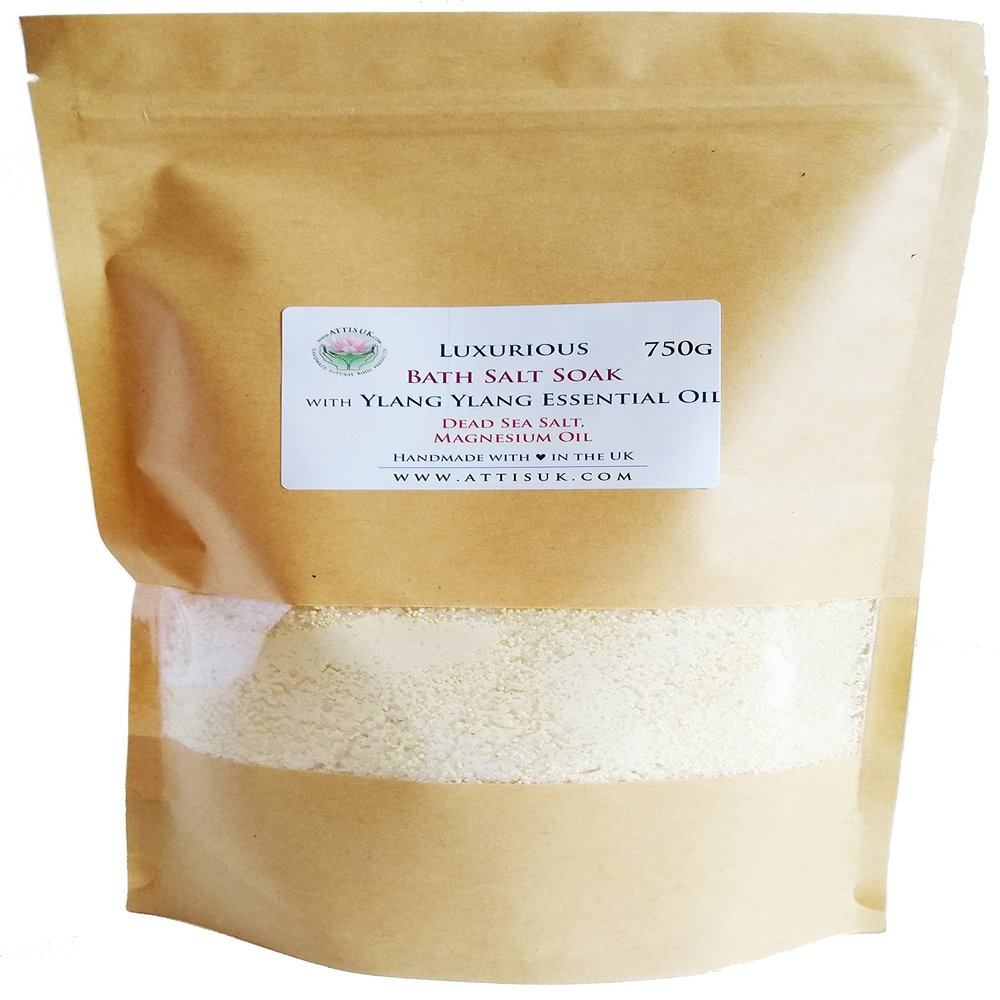 ATTIS Luxurious Bath Salt Soak with Ylang Ylang Essential Oil, Magnesium Oil, Dead Sea Salt | Vegan | Hand Made | Relaxing | Refreshing | Calming | Rejuvenating  (26.45 oz)
