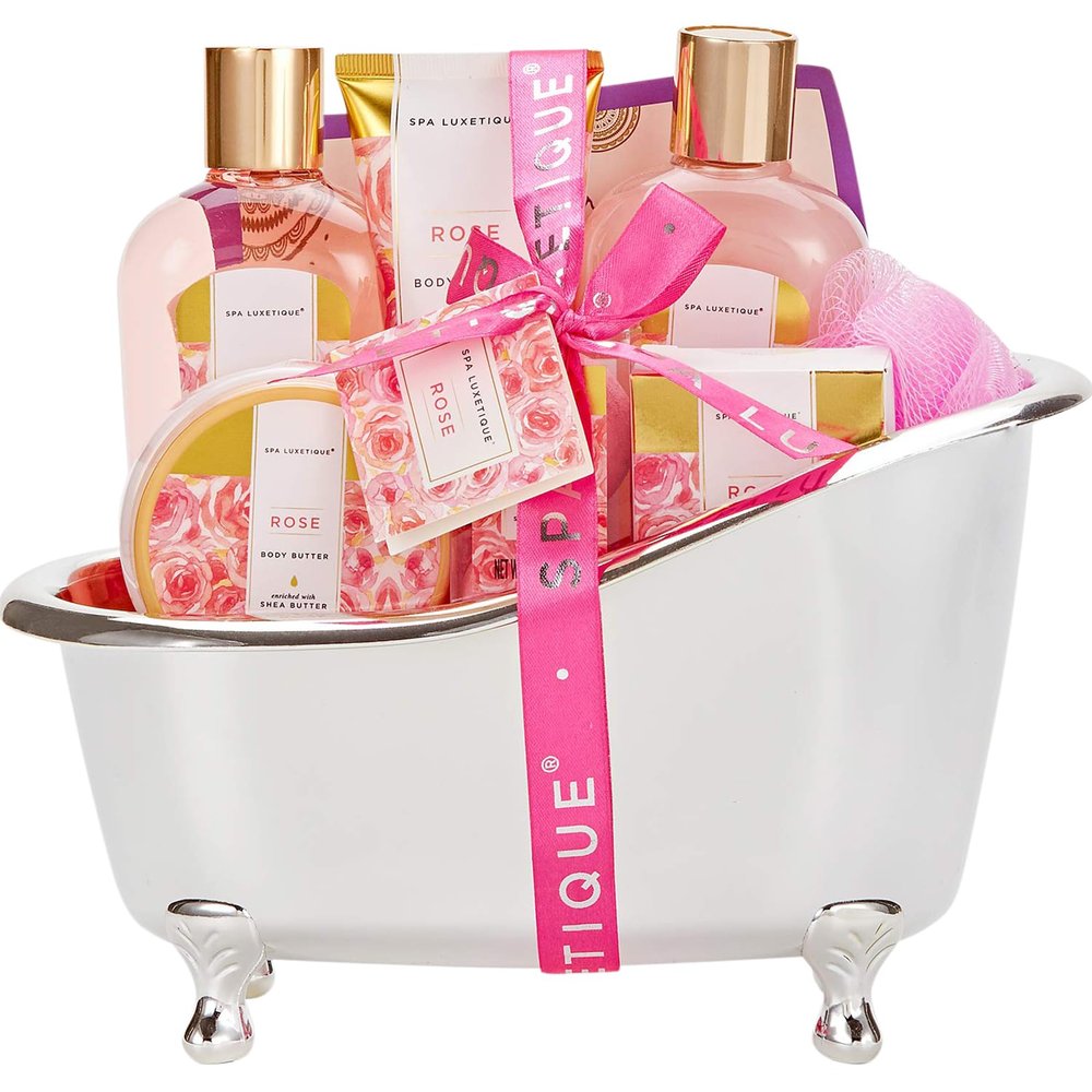 spa luxetique Gift Set For Women, Bath Sets for Women Gift, 8 Pcs Rose Spa Basket Includes Bubble Bath, Shower Gel, Body Lotion, Birthday Spa Gifts, Mothers Day Gifts for Mom, Christmas Gifts for Her