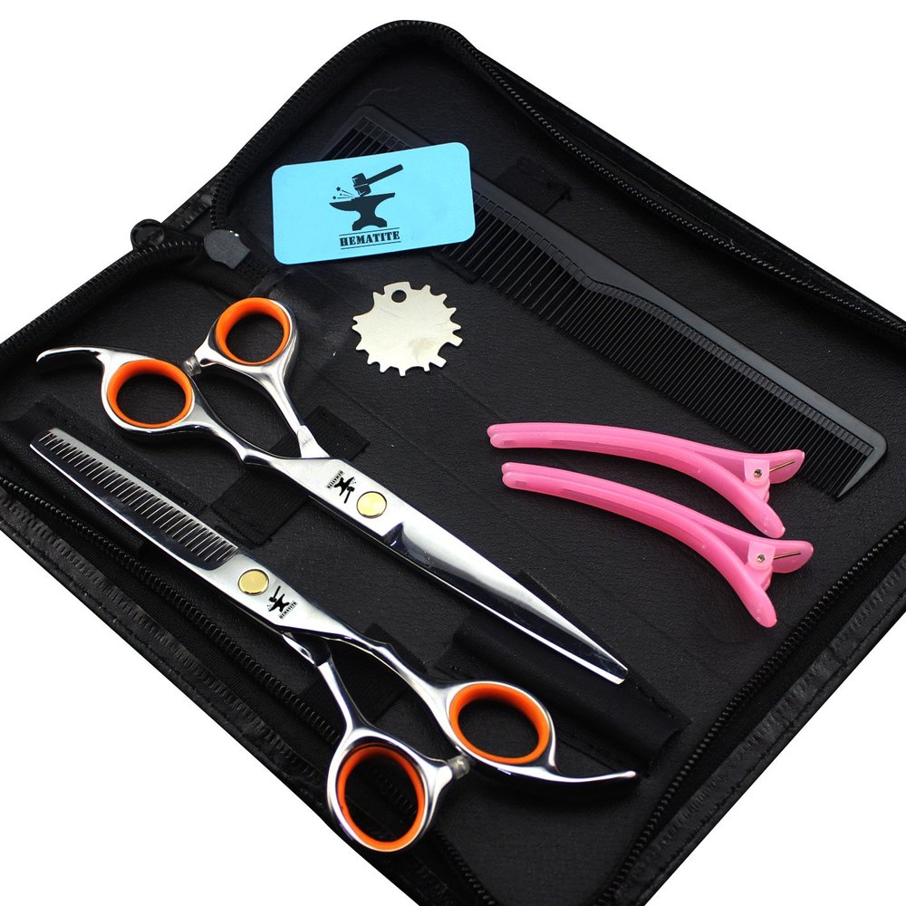 5.5 inch pink stripes Hairdressing Scissors Cutting Shear Thinning Shear Set Boxes & Razors