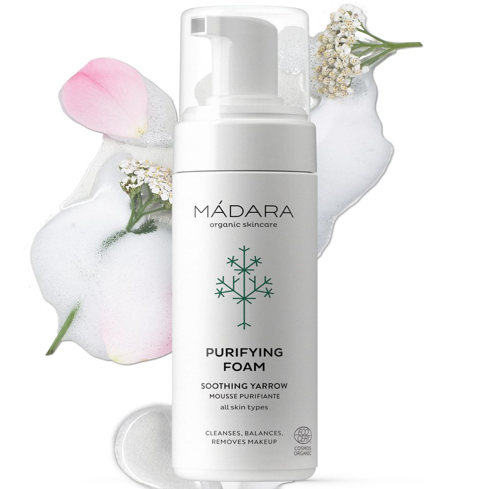 MDARA Organic Skincare | Purifying Foam  5oz, Moisturising formula with Northern Yarrow extract, Gentle foaming cleanser, Removes makeup and impurities, COSMOS Organic certified