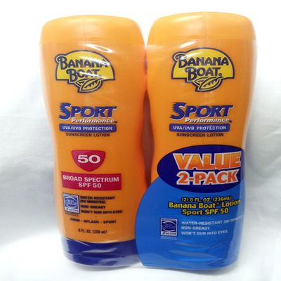 Banana Boat Sport Performance Broad Spectrum Sunscreen Lotion, SPF 50 8 Fl (Pack of 4)