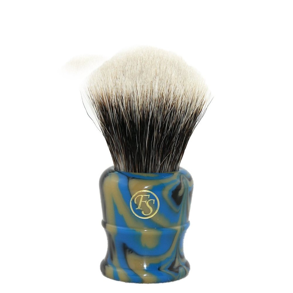 2 Band Finest Badger Hair Shaving Brush Faux Lapis Color Chubby Handle 