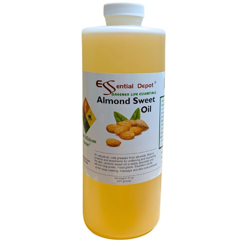 Essential Depot Almond Sweet Oil - 1 Quart - 32 oz - Safety Sealed HDPE Container with Resealable Cap - 100% Pure and Natural for Hair, Skin, Massage and Cooking