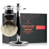 Anbbas Shaving Brush and Stand,Silvertip Badger Hair Brush Black Resin Alloy Handle with Stainless Steel Shaving Stand for Double Edge Safety Razor Straight Razor for Men view 1