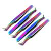 AAProTools 5 Pcs Stainless Steel Multi Rainbow Color 3D Eyelash Extension Tweezers Semi Angled A+ Quality view 1