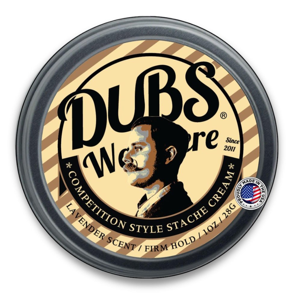 Dubs Was Here Mustache Wax Strong Hold | Competition Style Firm Stache Wax | Non-Greasy Grooming Gift for Men | Natural Lavender Scent Scent | 1 oz Tin | Made in USA