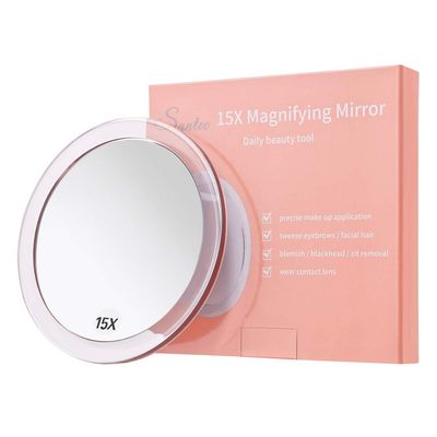 15X Magnifying Mirror - with 3 Mounting Suction Cups - Used for Precise Makeup - Eyebrows/Tweezing - Blackhead/Blemish Removal - Bathroom/Travel Makeup Mirror - 6 Inch Round (Rose Gold)