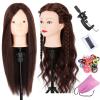 Mannequin Head with Human Hair 22-24 Inch Cosmetology Manikin Doll Head with 60% Brown Real Hair for Hairstylists Cosmetology Students Practice Styling with Clamp Holder view 1