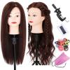 22-24 Inch Mannequin Head With 60% Real Human Hair Practice Training Manikin Head with Clamp Holder For Styling Cutting Braiding Brown Hair Cosmetology Doll Head for Christmas view 1