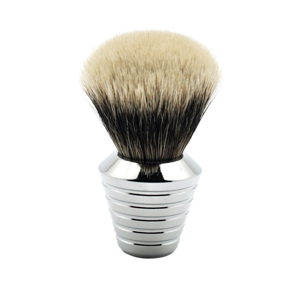 2 Band Finest Badger Hair Shaving Brush Chrome Metal Anti Slip Handle
