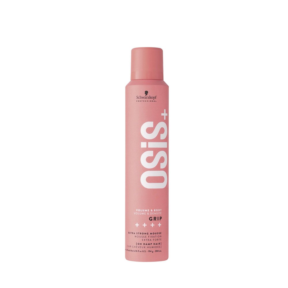 OSiS+ Grip Extreme Hold Mousse Extra Strong Control and Volume with Lasting Definition and Natural Shine Volumizing, Vegan Formula with Heat Protection, 6.76 oz