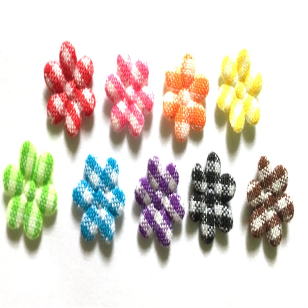 100 Pcs Small Gingham Flower Padded Appliques Mix Color Size 10 Mm