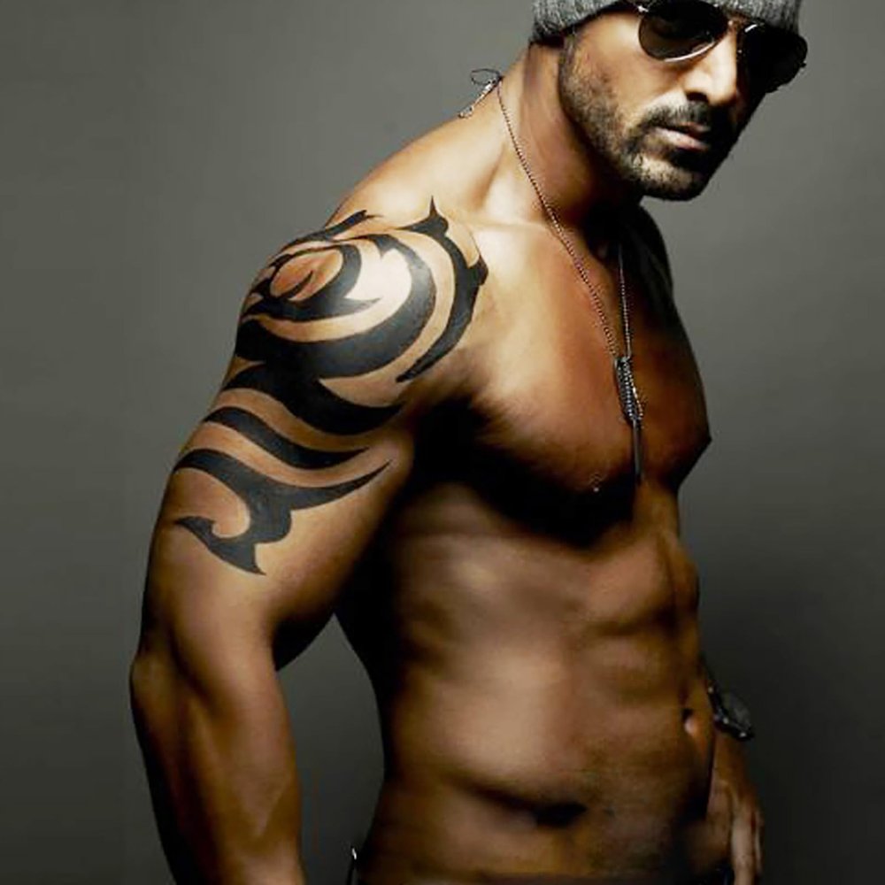 Large Black Temporary Tattoos, Big Tribal Totem Tattoo Sticker for Men Women Body Art Makeup, Fake Tattoo Waterproof Removable, 6-Sheet