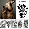 Large Black Temporary Tattoos, Big Tribal Totem Tattoo Sticker for Men Women Body Art Makeup, Fake Tattoo Waterproof Removable, 6-Sheet view 2