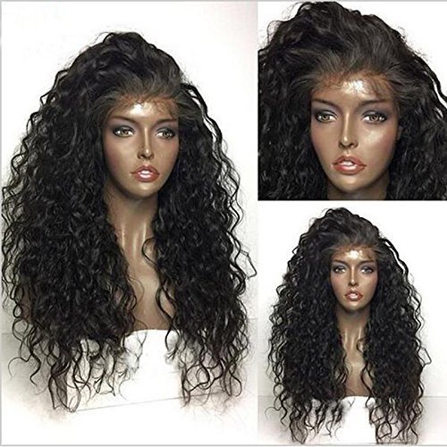 100% Malaysian Virgin Human Hair Glueless Full Lace Wig Deep Curly Free Part Lace Front Wig with Bleached Knots Baby Hair (16"Lace Front Wig)