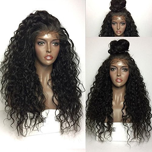 100% Malaysian Virgin Human Hair Glueless Full Lace Wig Deep Curly Free Part Lace Front Wig with Bleached Knots Baby Hair (18" Full Lace Wig)