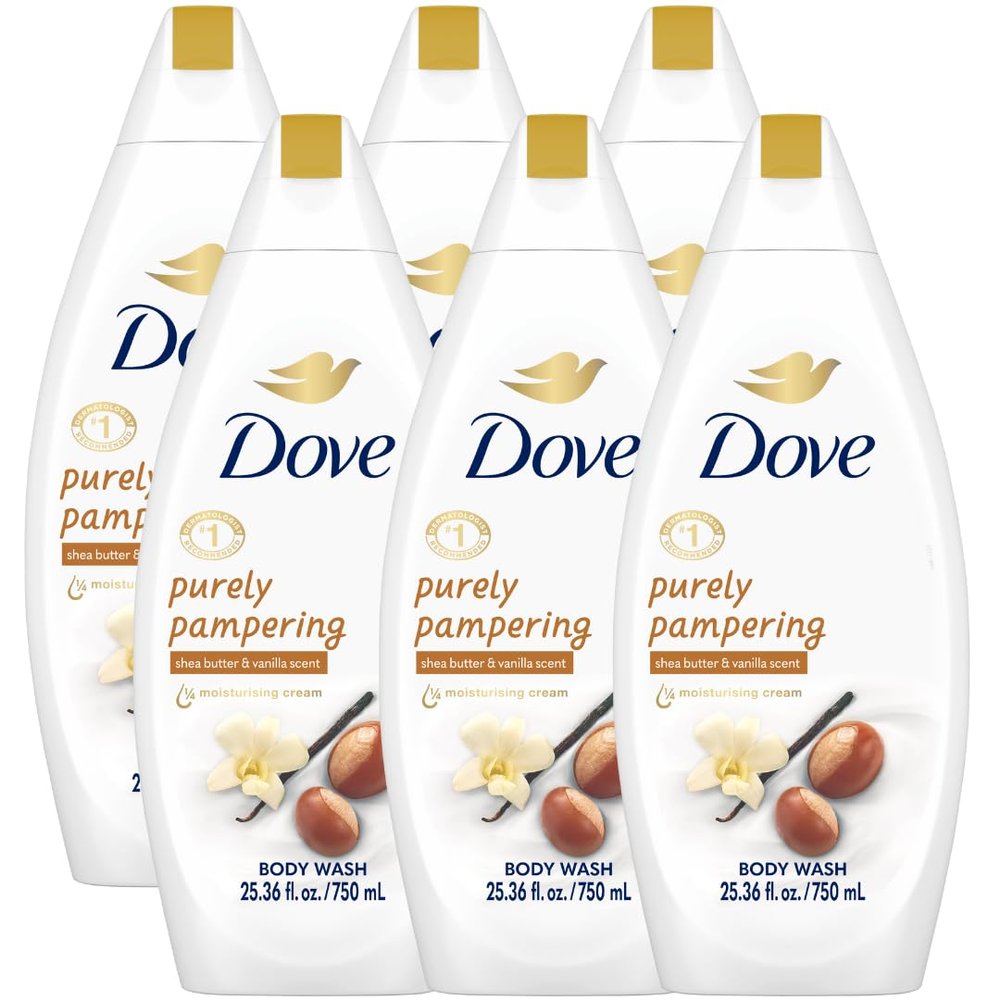 Dove Body Wash 6-Pack  Purely Pampering, Shea Butter & Warm Vanilla for Softer, Smoother Skin, 25.4 Oz Ea