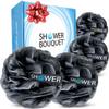 SHOWER BOUQUET Loofah-Charcoal Bath-Sponge-4-Pack // Extra-Large 75g Soft Mesh Black Loofa Lufa Loufa Luffa Puff Set/Exfoliating Body Scrubber for Women and Men - Exfoliate & Soothe Face & Body view 1