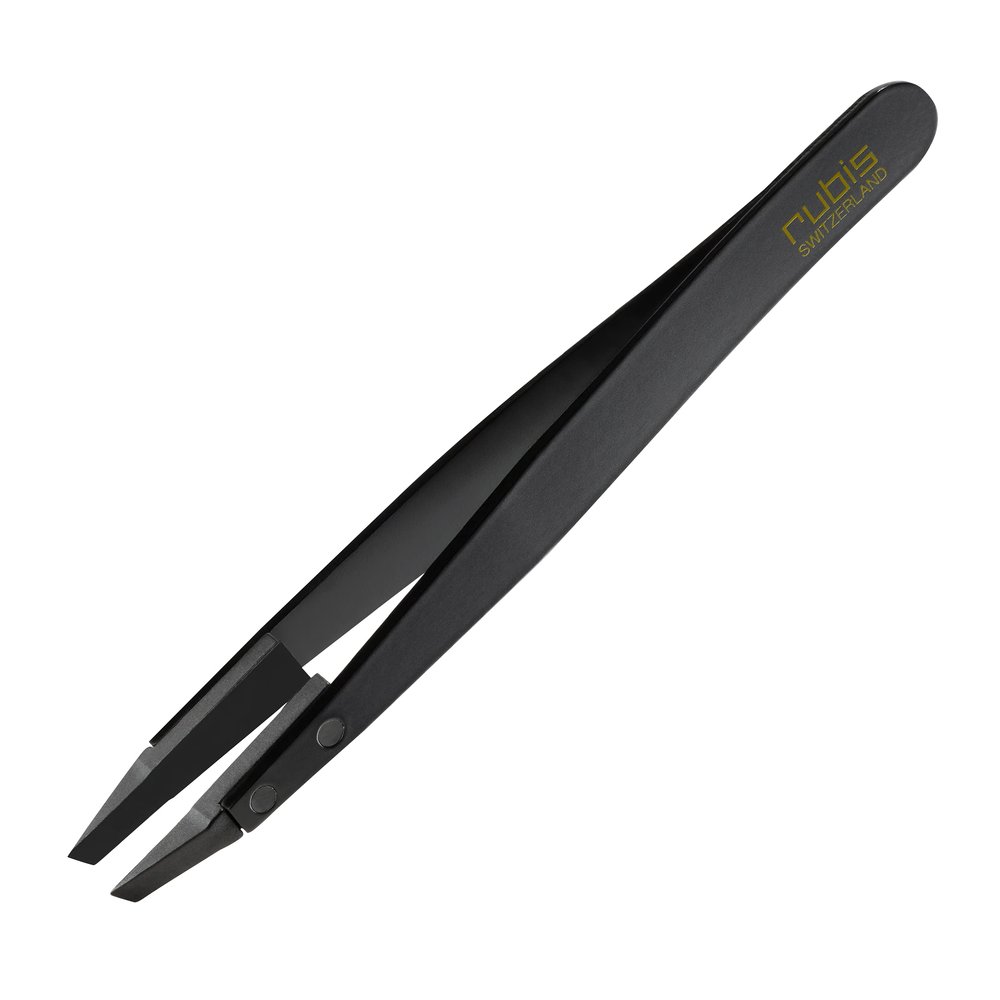 Rubis Classic Techno Stainless Steel Tweezers for Precise Eyebrows and Hair Removal Slanted Polymer Tips, 1KS104, Black,Rubis Switzerland Swiss Made World Renowned Precision